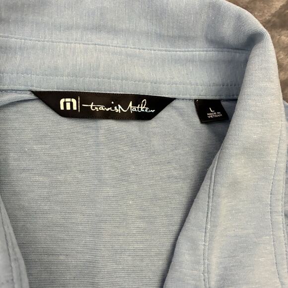Travis Mathew Polo Shirt Mens Large Blue Stripe Short Sleeve Golf Stretch Preppy - Picture 3 of 9